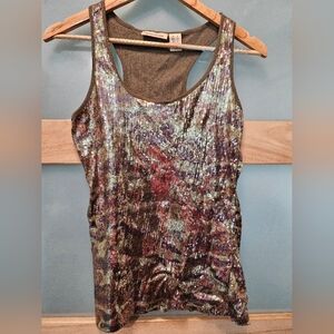 DKNY Sequin Scoop Neck Tank Top in Camo Size S